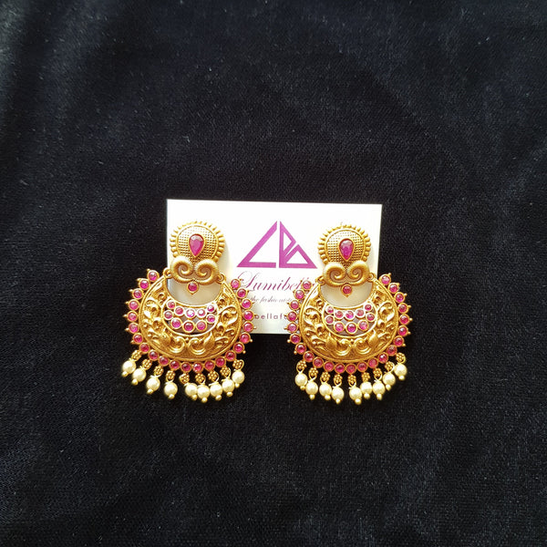 Matte Gold with Ruby Stone Earrings