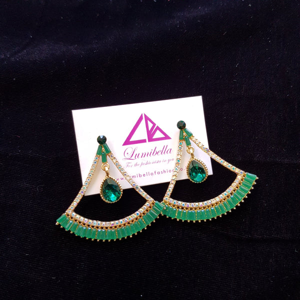 Triangle Shaped Green stone embellished stud earring