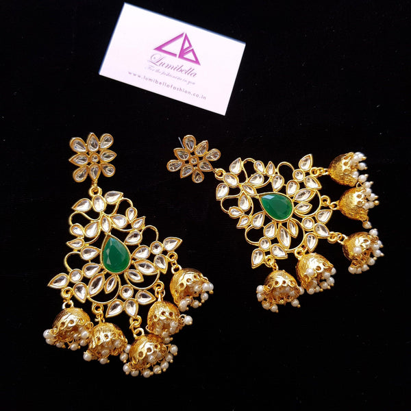 Designer Style Dangler Earrings With semi precious Stones - LumibellaFashion