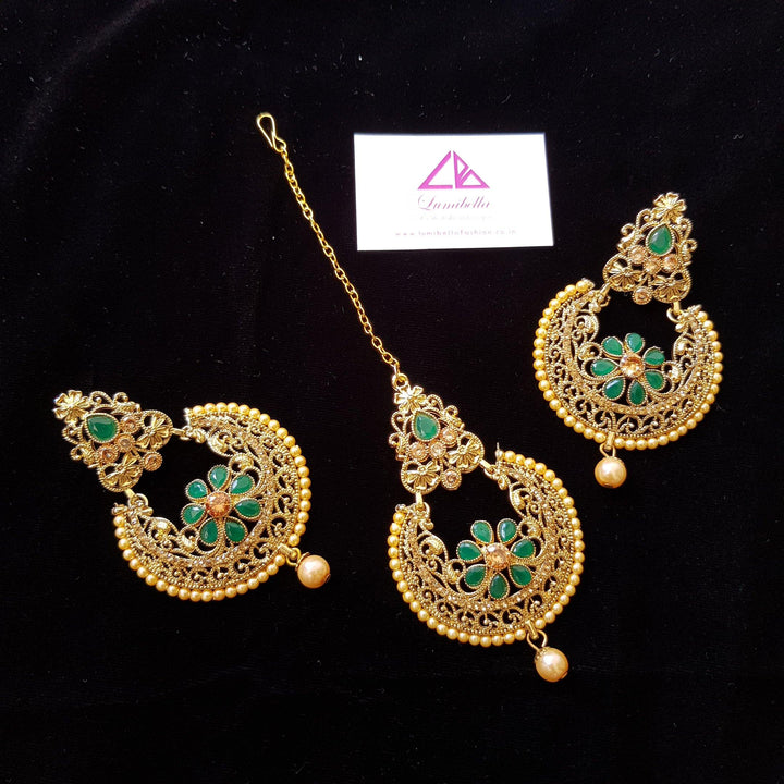 Combo Designer Chandbali Style Earrings with Maang Tikka - LumibellaFashion