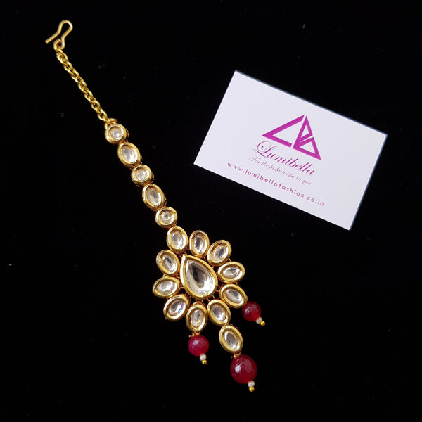 Kundan Style Maang Tikka with Ruby Beads