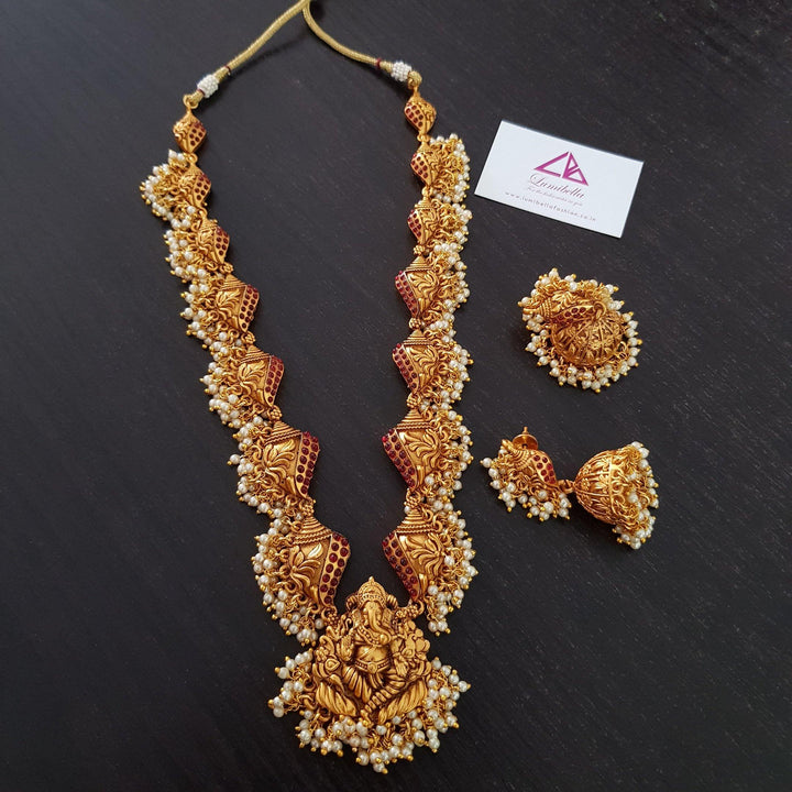 Ganesh Style Traditional Neckset with Jhumka - LumibellaFashion