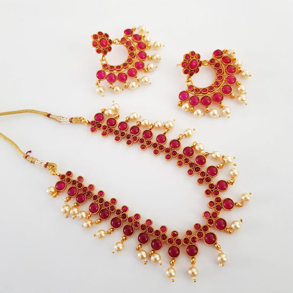 Ruby Stone Studded Floral Antique Style Neckset - LumibellaFashion