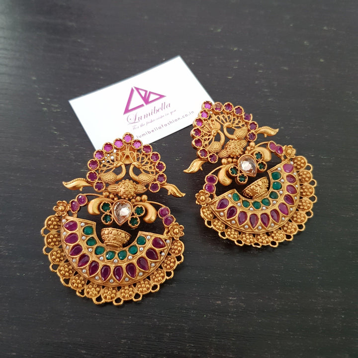 Peacock Style Matte Chandbali Earrings - LumibellaFashion