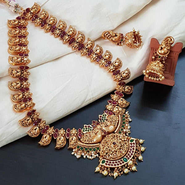 Heavy Work Matte Peacock Style Long Haram With Jhumka - LumibellaFashion