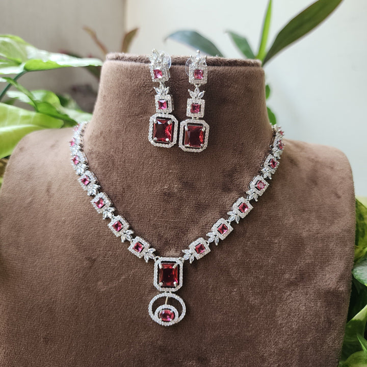 Square Ruby Pendant Short Necksets