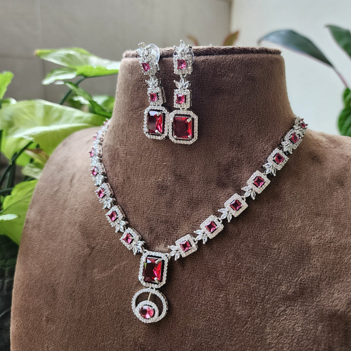 Square Ruby Pendant Short Neckset