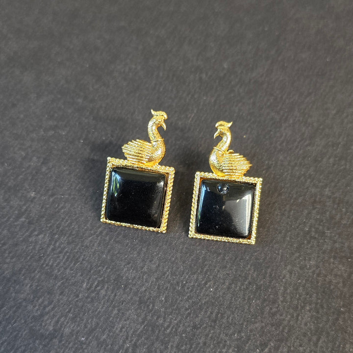 Black Square Ear Bird Stud Earrings