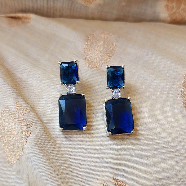 Blue Square Crystal Dangler Earrings