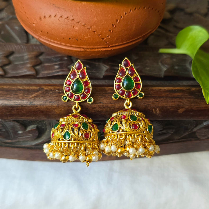 Brass Jhumki With Kemp Stones