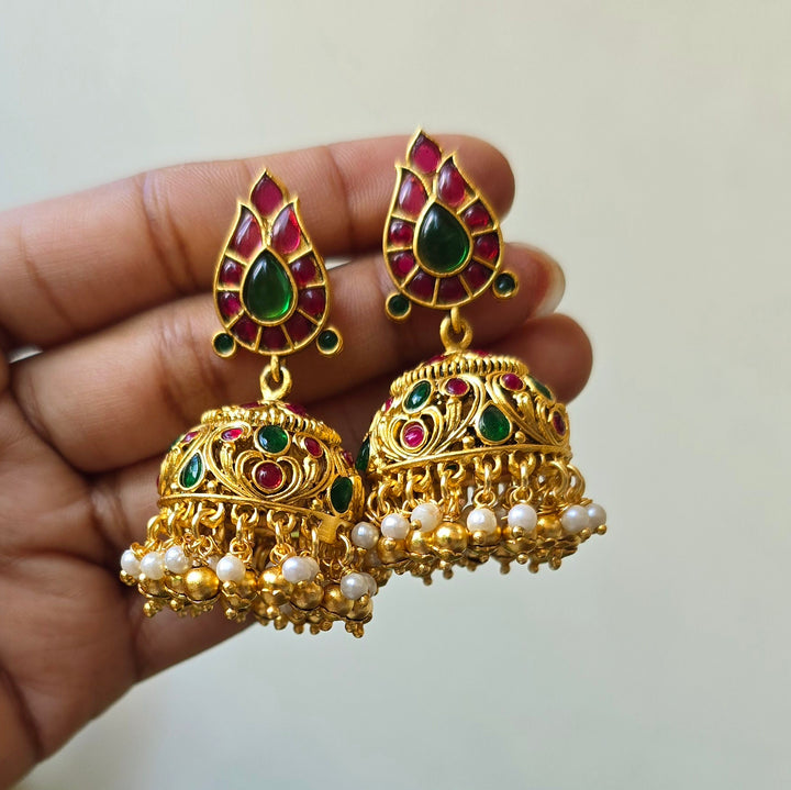 Brass Jhumki With Kemp Stones