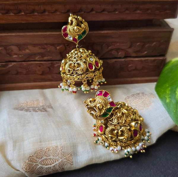 Bridal Jhumka With Jadau Kundan