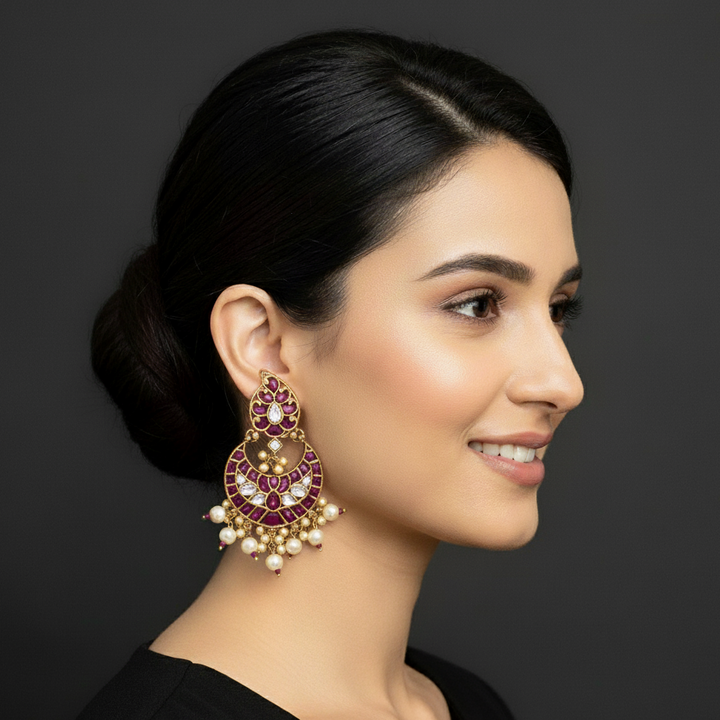 women wearing lumibella's Chandbali Earrings.