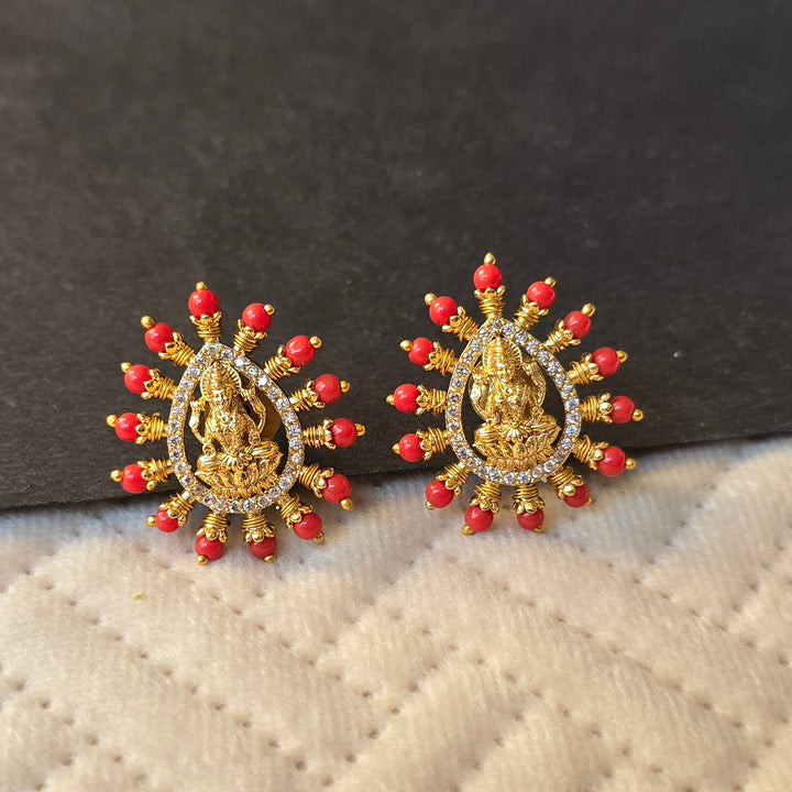 Coral Lakshmi Earrings Studs