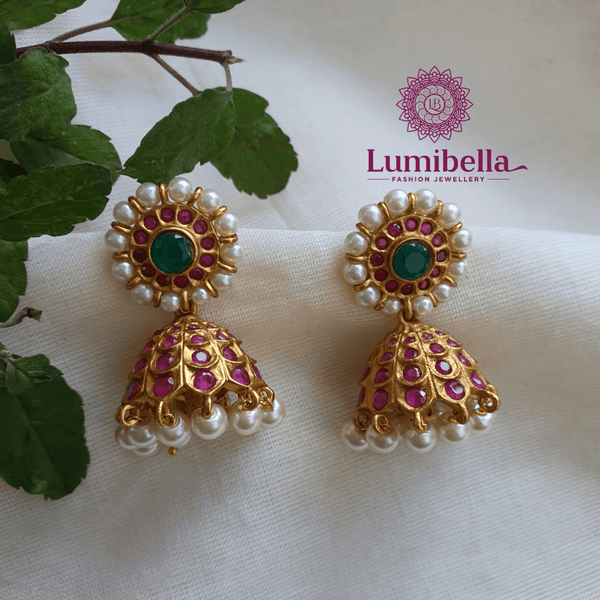 Kemp Stone Jhumkas Small - LumibellaFashion