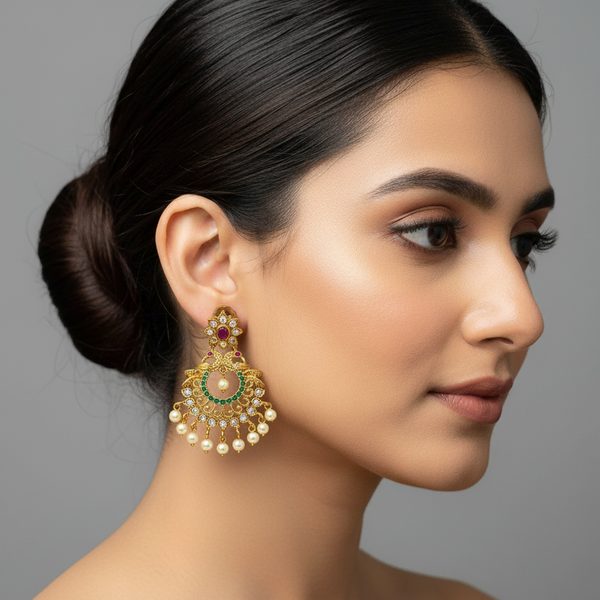 women wearing lumibella's Floral Small Chandbalis.