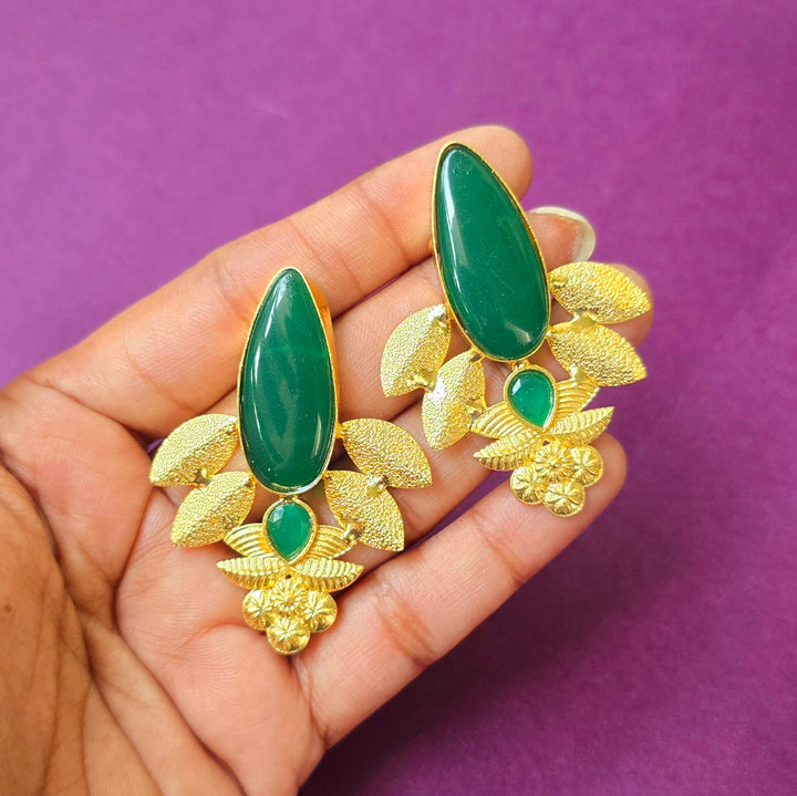 Gold Plated Green Oval Studs