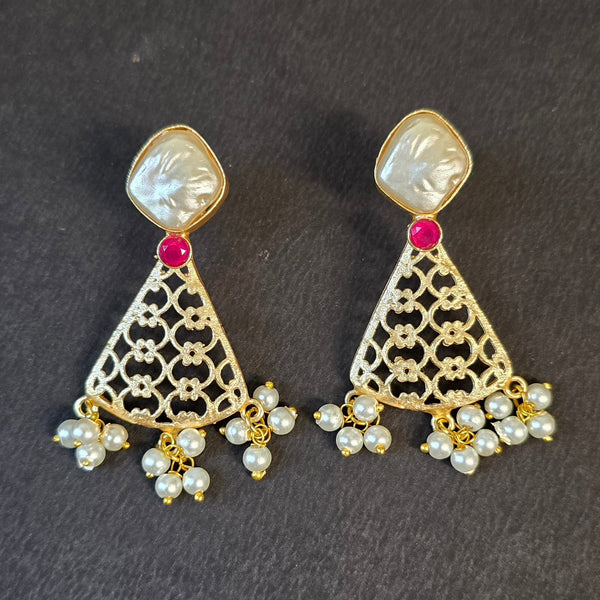 Golden Dangler Earrings With Uncut Pearl