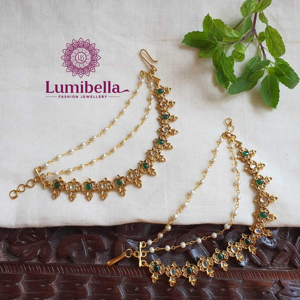 Kemp Stone Studded Ear Chain With Pearl Gungurus - LumibellaFashion