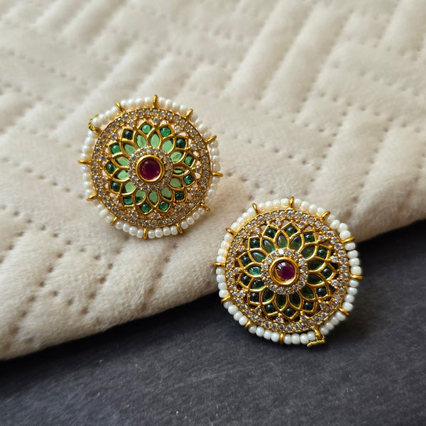 Green Kemp Big Stud With Pearls