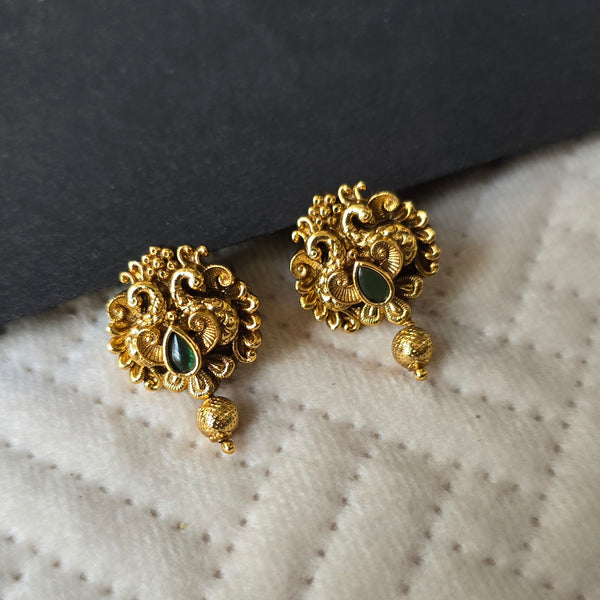 Green Matte Finish Peacock Earrings