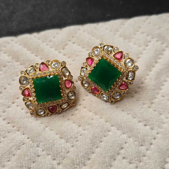 Green Square Stud Earrings