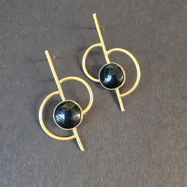 Half Circle Long Black Earrings