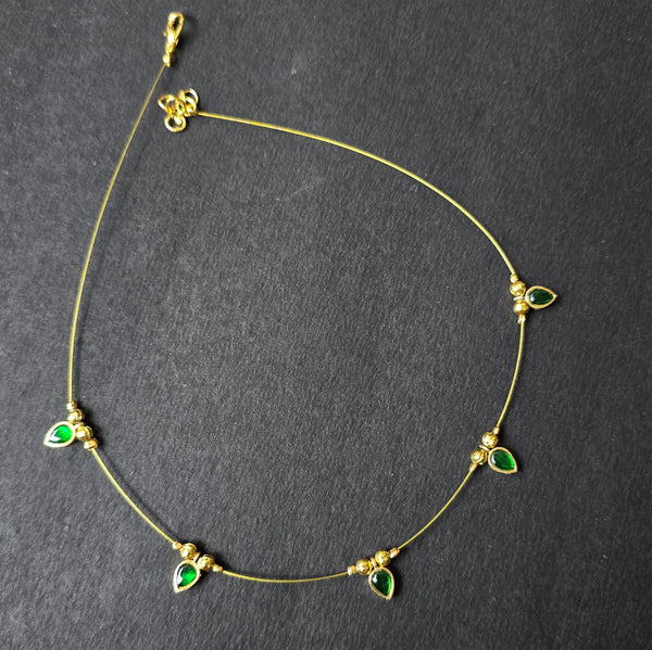 Invisible Chain Necklace With Green Kundan