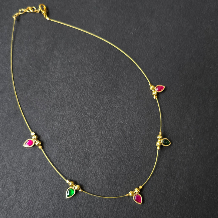 Invisible Chain Necklace With Multi Kundan