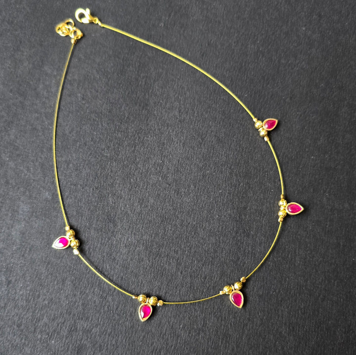 Invisible Chain Necklace With Ruby Kundan