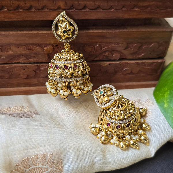 Jhumka With Golden Beads