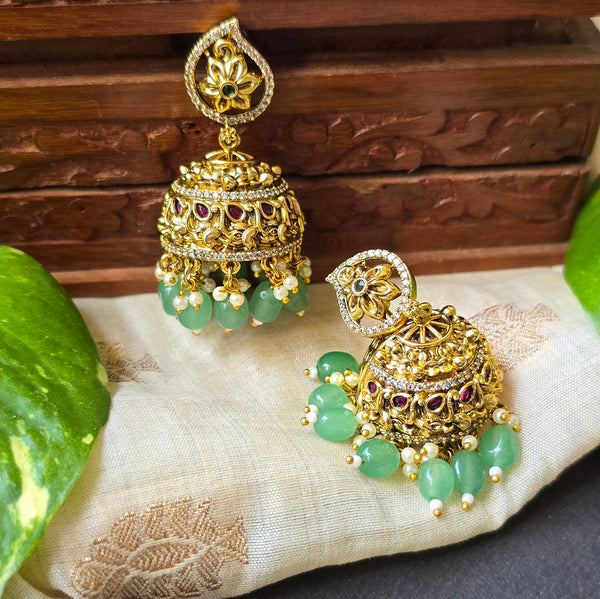 Jhumka With Green Beads