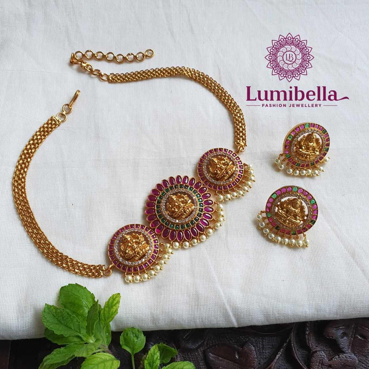 One Gram Gold Laxmi Kemp Choker - LumibellaFashion