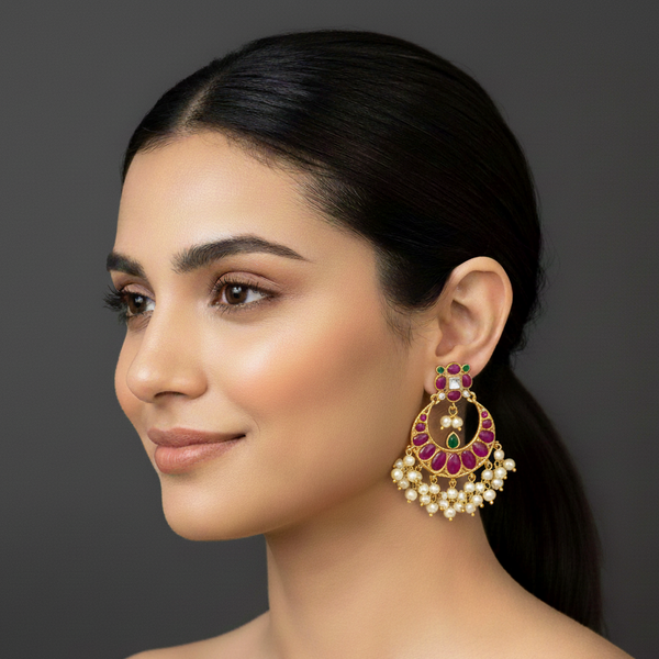 women wearing lumibella's Kemp Chandbali Earrings
