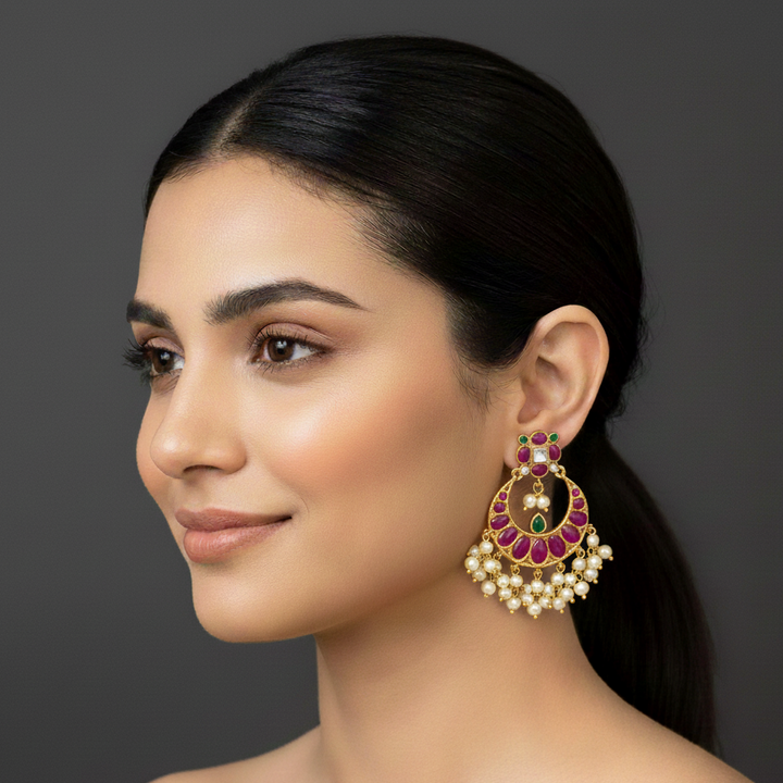 women wearing lumibella's Kemp Chandbali Earrings
