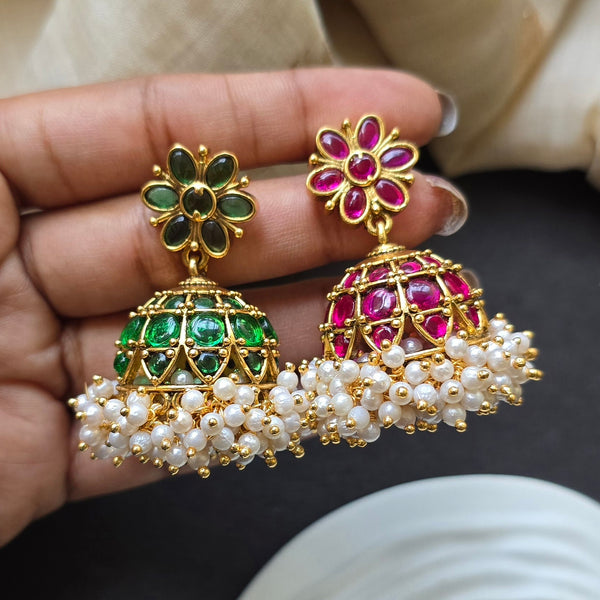 Kemp Jhumkas With Cluster Pearl