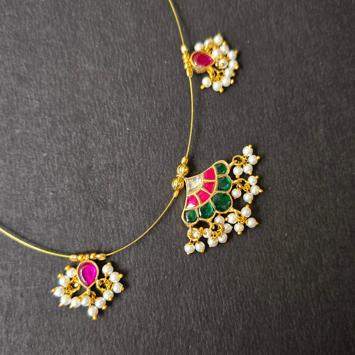 
Kundan Stone Invisible Chain With Lotus Pendant
