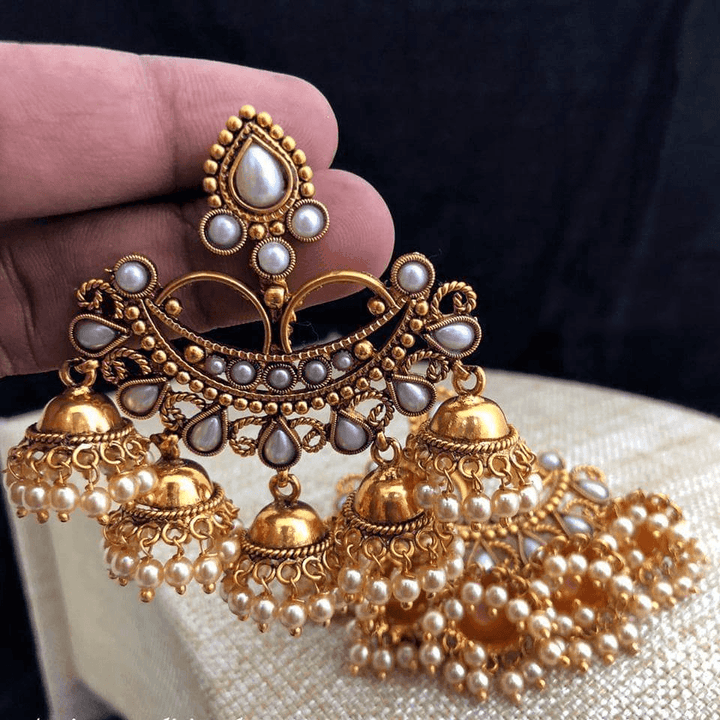 Chandbali Style Designer Earrings with Jhumka Gungurus - LumibellaFashion