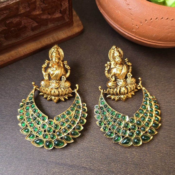 Green lakshmi chandbali earrings 