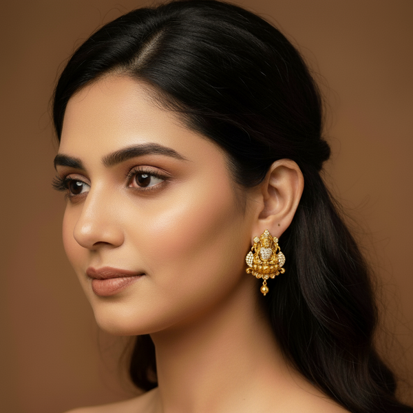 women wearing lakshmi stud earrings