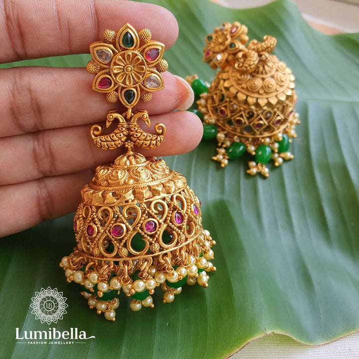 Big Jhumki With Green Beads