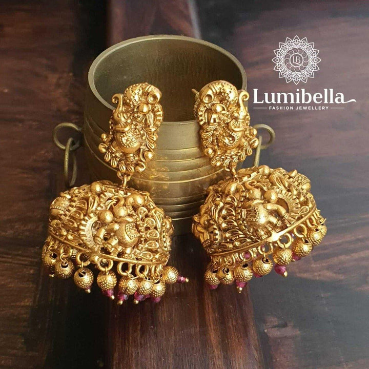 Peacock Jhumki With Maroon Beads