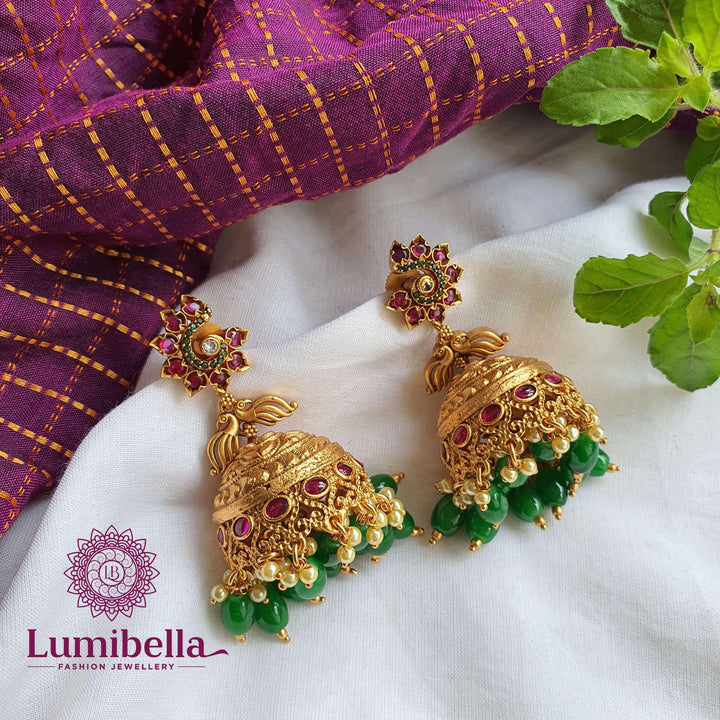 Green Bead Jhumkas