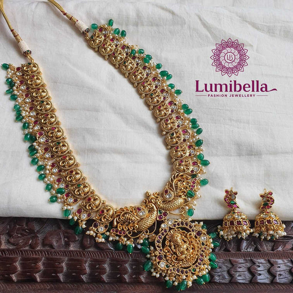 Mahalakshmi Green Beads Long Haram