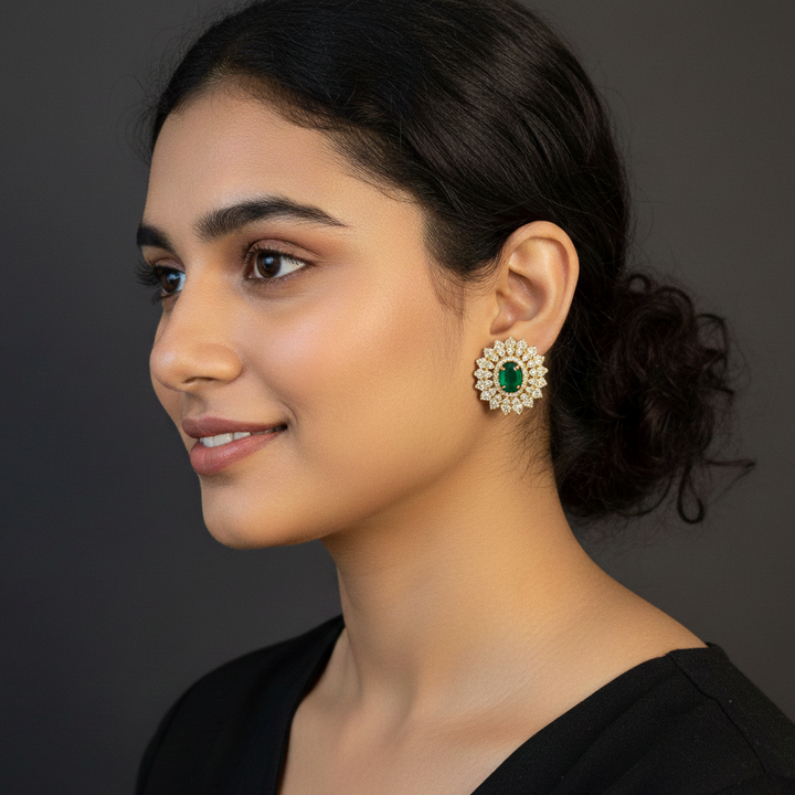 women wearing lumibella's Gold Plated Kemp Studs