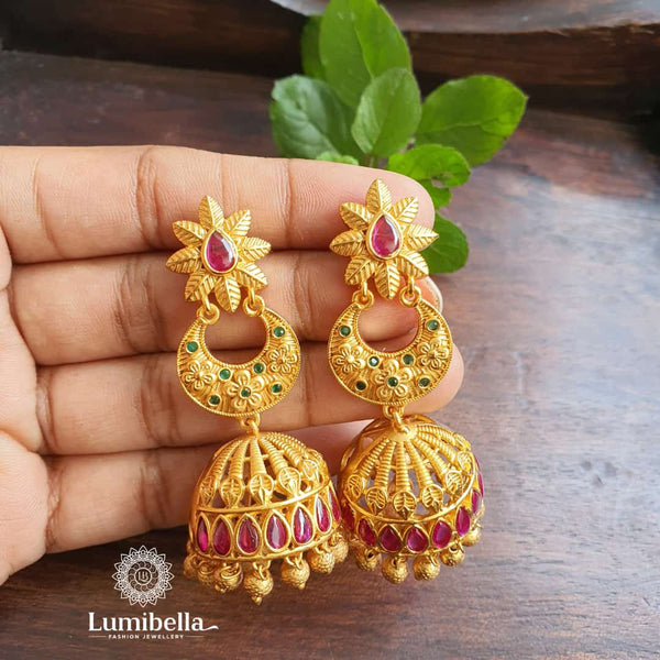 Matte Gold Floral Jhumkis