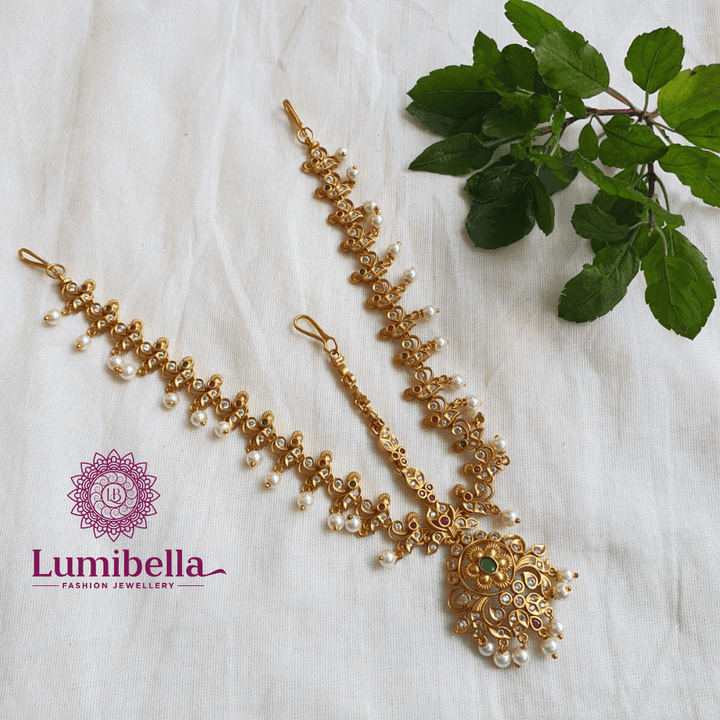 Bridal Mathapatti With Peacock Engravings - LumibellaFashion