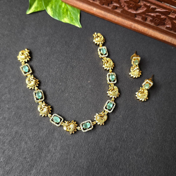 Mint Green Peacock AD Necklace