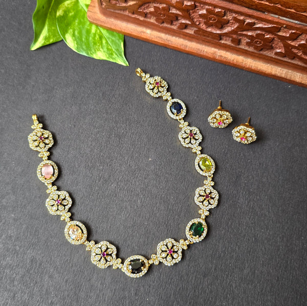 Multi AD Stone Necklace