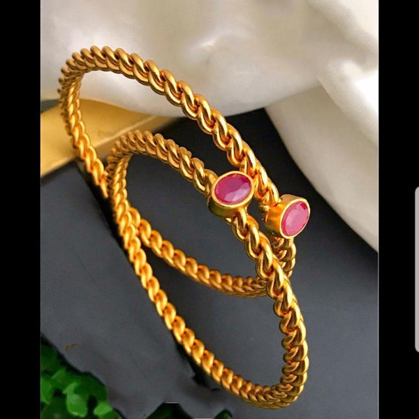 Oval Ruby Stone Studded Bangles  2*4 - LumibellaFashion